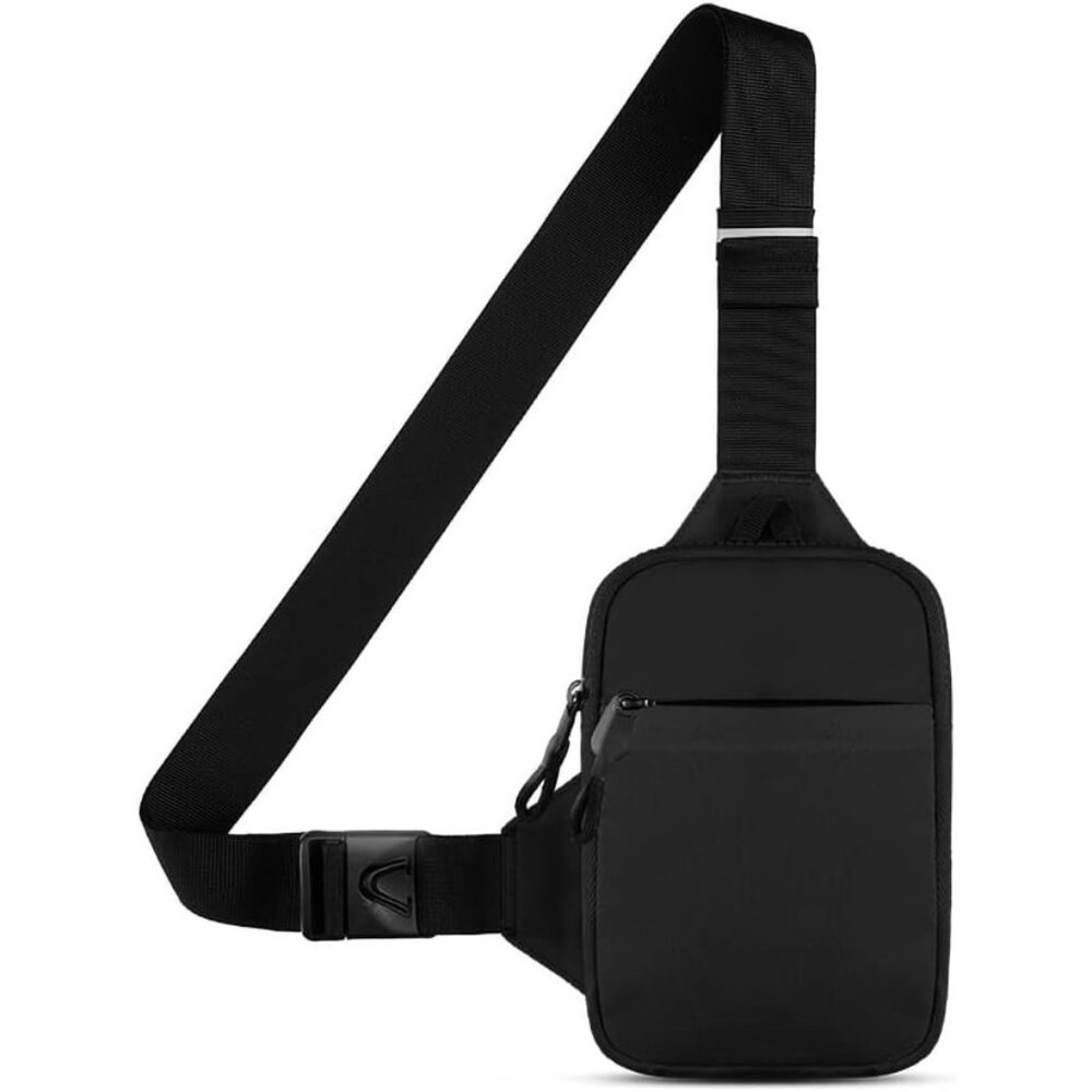 💫 Men Black Mini Crossbody Bag Sling Dual Pocket Running Phone Holder Chest Bag